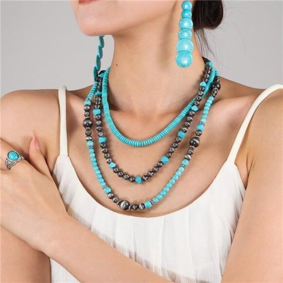 Bohemian Turquoise Jewelry Set – 12-Piece Western-Inspired Collection Cowgirl - Picture 2 of 7